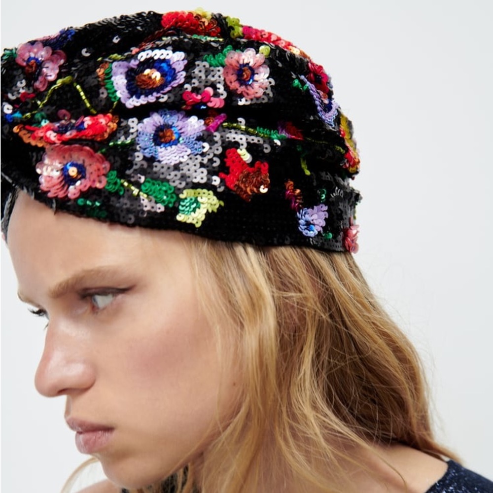 Zara Black Sequin Floral Hat